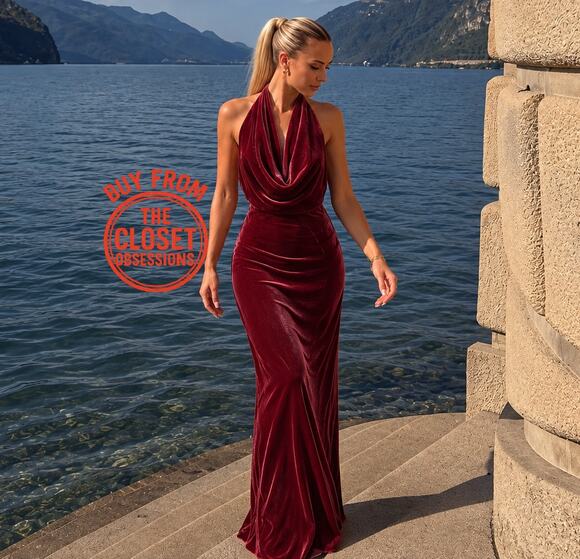 Zara Dresses & Skirts - Zara NWT Raspberry Velvet Halter Open Back Maxi Dress M